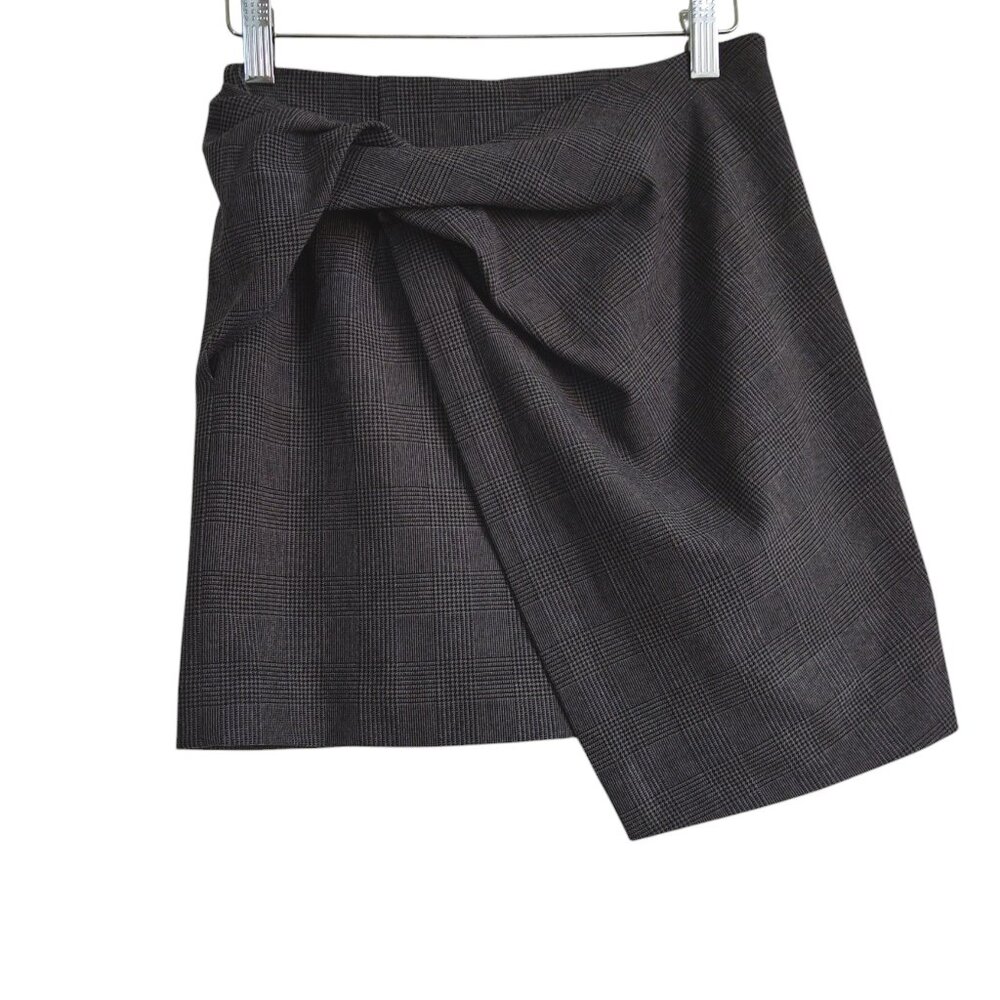 BABATON Jethro Dark Academia Twist Front Plaid Faux Wrap Stretch Mini Skirt 0 XS - Picture 4 of 6